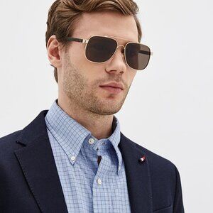 Gucci GG0422S 003 Sunglasses Gold Square Frame, Brown Lenses